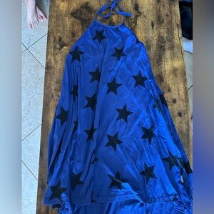 nununu Asymmetrical halter Blue and Black Star dress